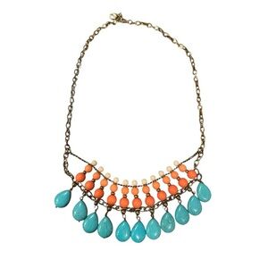 Premier Designs Turquoise and Coral Necklace Chunky Statement Necklace